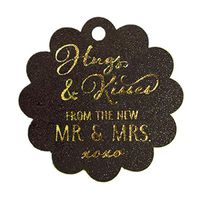 Summer-Ray 50pcs Gold Foil Hot Stamping Scallop Hugs & Kisses from The New Mr & Mrs Wedding Favor Gift Tags (Shimmered Black)