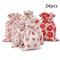 Set of 24 Christmas Burlap Gift Pouches with Drawstring,Jewelry Candy Bag Little Gifts Bags for Wedding Birthday Party Favors DIY Craft,5x7 Inch and 4x5 Inch