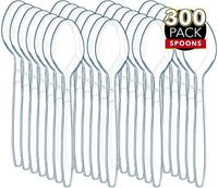 300 Clear Plastic Spoons | Heavy Duty Plastic Silverware Spoons | Fancy Plastic Cutlery | Elegant Disposable Spoons Pack | Bulk Disposable Flatware | Plastic Utensils Set | Nice Disposable Silverware