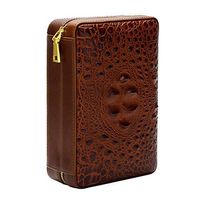 LUBINSKI Cigar Humidors/Portable Travel Cigar Case Premium Crocodile Leather Case for 4 Cigars, Come with Cigar Cutter, Packed with Nice Gift Box (Brown)