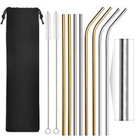 YAQII Metal Straws 8.5 10.5inch Tall, Patterned Stainless Steel Straws 11pack Straight and Bent Straws Reusable Drinking FDA Approved for Tumbler 20oz 30oz with Brush Pouch