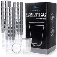 ConnectedPlus 12 oz Silver Rimmed Plastic Cups: 100 Elegant Silver Trim Disposable Wine or Cocktail Party Glasses for a Wedding or Holiday Parties - Clear Plastic Cup with Fancy Trim