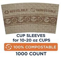 World Centric SL-PA-LG Compostable 100% Post-Consumer Recycled Paper Hot Cup Sleeves, for 10 - 20 oz. Cups (Pack of 1000)