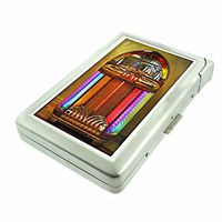 Cigarette Case with Built in Lighter Vintage Jukebox Music S2 Smoking King Size Cigarettes Silver Metal Wallet 4" X 2.75" RFID Protection Retro Classic