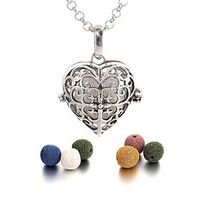 Lucky Elephant Lava Rock Aromatherapy Necklace Essential Oil Diffuser Necklace Bohemia Locket Pendant, Come wuth 24" Chain, Multi-Colored Lava Stone Diffuser Beads (Heart)