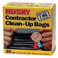 Husky HK42WC020B 42-Gallon Polyethylene Resin Contractor Clean-Up Bags, 20 Count, 4 ft L x 2 ft 9 in W x 3 mil T, Black
