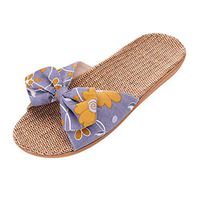 Emimarol Home Slippers Women Linen Indoor Shoes Men Beach Slipper Floral Print Silent Flip Flops for Women Sandals Gray