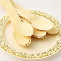 Efavormart 100 Pcs - Chic Disposable Disposable Natural Bamboo Spoons For Wedding Events Birthday Party Restaurant