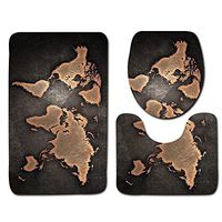 HYRL Carpets 3 Piece Sets Bath Rug For Bathroom Non Slip Contour Mat Lid Cover Washable Bath Rug Set Pattern Toilet Cushion,C