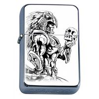 Aztec Warrior Flip Top Oil Lighter S9 Smoking Cigarette Smoker Includes Silver Case