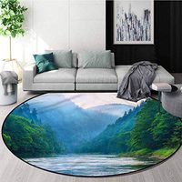 RUGSMAT Nature Modern Machine Round Bath Mat,Morning at Idyllic Mountains Living Room Bedroom Study Soft Carpet Round-51