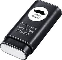 Personalized Daddy's Stache Black Leather 3-Cigar Case with Free Laser Engraving