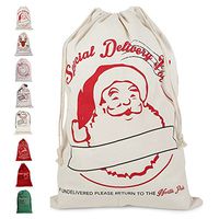 LITTLEGRASS Christmas Bag Santa Sack Personalized Canvas Burlap Bag For Gifts Christmas Gift Bags Drawstring Santa Sack Special Delivery Extra Large Size 27.5"x19.5" (E)
