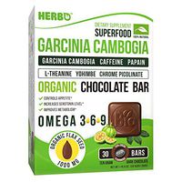 Garcinia Cambogia Weight Loss Blend in Organic Dark Chocolate by Herbo Superfood - Green Coffee Beans, L-Theanine, Yohimbine HCl, Papain, Chrome Picolinate - 30 Omega-3 Enriched Bars, Non-GMO