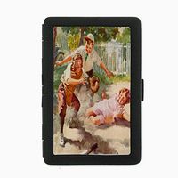 Perfection In Style Black Color Metal Cigarette Case Vintage Baseball Design 012