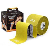 OK TAPE Sports Kinesiology Tape - 20 Strips Precut Latex Free Waterproof Athletic Tape for Pain Relief, Supports and Stabilizes Muscles & Joints Lasts Upto 3 Days- 2inch x 16.4 feet Roll Yellow
