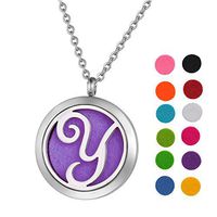 Aromatherapy Essential Oil Diffuser Necklace Letter "X" Locket Pendant Stainless Steel Jewelry with 12 Colors Refill Pads,24" Chain