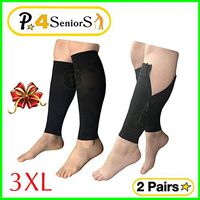 Presadee Seniors 20-30 mmHg Compression Grade Shin Sleeve & with Zipper Reduce Leg Calf Swelling Fatigue Circulation Support 2 Pairs (Black, 3XL)