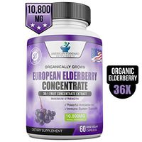 Elderberry European Organic Sambucus Nigra 10,800 miligram per Serving or 3600 miligram Per Capsules, 36x Concentrated Fruit Extract, Immune Support and Powerful Antioxidants, 60 Mini Vegan Capsules