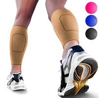 Calf Compression Sleeves by SPARTHOS (Pair) – Leg Compression Socks for Men and Women – Shin Splint Calf Pain Relief Medical Leg Pain and Cramps Recovery Varicose Veins (Beige-M)