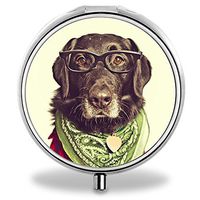 Dog Man Pill Case, Round Stainless Drug Organizer Container Medicine Cover for Pocket Daily&Weekly