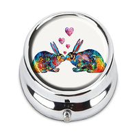 Guojew Bunny Rabbit Art Hopped Up On Love Custom Fashion Round Pill Box Tablet Holder Pocket Purse Organizer Case Decoration Box