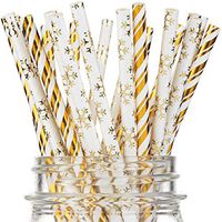 Biodegradable Straws [100 Pack] Gold - 100% Compostable Paper Straws Bulk, Plasticless Colorful Paper Drinking Straws for Party Supplies, Birthday, Bachlorette, Wedding, Baby Shower Decorations