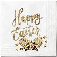 Easter Eggs Flowers Pack 100 Napkins Pink - Gold Foil Cocktail