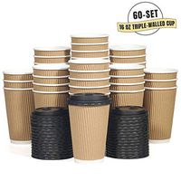 Aplusplanet 16 OZ Triple Walled Disposable Coffee Cups with Lids 60 Set, No Sleeves Needed, Ripple Insulated To Go Coffee Cups and Multipurpose Lids for Hot Cocoa. Eco-Friendly Reusable Paper Cups