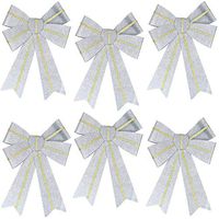 Iconikal Luxury Striped Glitter Christmas Bow 9 x 12-inches, 6 Pack - Silver