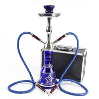 GStar Convertible Series: 18" 1 or 2 Hose Hookah Complete Set w/Case - Majestic Glass Vase (Santorini Blue)