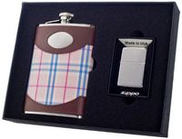 Visol"Lola" Flask and Zippo Lighter Gift Set, 8-Ounce, Chrome