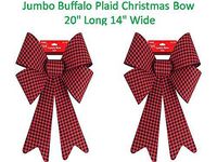 FLOMO Christmas Holiday Bows, Jumbo Buffalo Plaid Christmas Bow, 20" Long 14" Wide Christmas Holiday Bows for Wreaths, Windows, Doors, Trees or Large Gift Decoration, Pack of 2