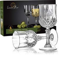Laura Stein Plastic Crystal Style Wine Glasses with Stem (4 Pack) - Clear Disposable Wine Glasses | Premium, Reusable, Heavy Weight, Elegant | Great For Wedding Receptions, Parties & Upscale Events