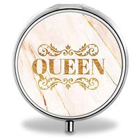 IMLONE Pill Organizer, Customized Queen Marble Pill Boxes with 3 Components and Mirror for Travelling and Daily Needs