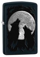 Zippo Custom Lighter: Wolves Howling at the Moon - Black Matte 78660