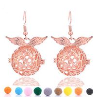 GIONO Filigree Angel Wing Aromatherapy Essential Oil Diffuser Locket Lava Stone Earring Set