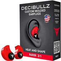 Decibullz - Custom Molded Earplugs, 31dB Highest NRR, Comfortable Hearing Protection for Shooting, Travel, Swimming, Work and Concerts (Red)