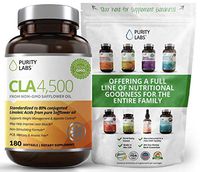 Purity Labs CLA 4,500 Safflower Oil Number One Natural Weight Loss Fat Burner Supplement 180 Softgels Non-GMO & Gluten Free Conjugated Linoleic Acid Pills Belly Fat Burner