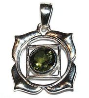 Moldavite Sterling Silver Pendant Base Root Chakra Design - Facet Cut Polished