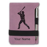 Mini Notepad, Baseball Player 2, Personalized Engraving Included (Pink)