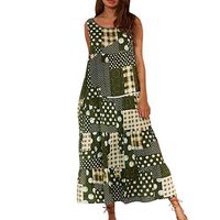 Woman Cotton Linen Plus Size Casual Loose Dresses Boho Floral Print Sleeveless Tank Dresses Long Maxi Dresses M-5XL (Green, XXXX-Large)