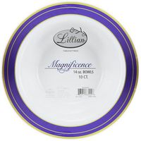 Premium Quality Heavyweight Plastic Bowls China Like. Wedding and Party Dinnerware Plastic Bowls 14 oz inc, White/Blue , 10-Count