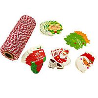 Christmas Gift Tags in 5 Assorted Designs with Red Strings for Gift Packaging, Pack of 50 (Red Strings)