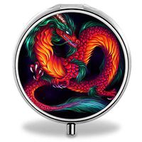 FEEDIY Pill Case, Daily Medication Organizer Storage,Round Stainless Drug Kit with 3 Compartment Mini Size - Chinese Dragon