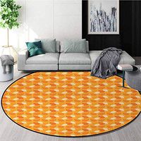 Burnt Orange Modern Machine Washable Round Bath Mat,Autumn Leaves Silhouettes Foliage Illustration Nature Theme Non-Slip Soft Floor Mat Home Decor Diameter-35 Inch,Orange Burnt Orange White