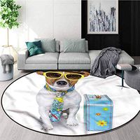 RUGSMAT Dog Round Area Rugs,Traveler Funny Dog Design Carpet Door Pad for Bedroom/Living Room/Balcony/Kitchen Mat Diameter-51