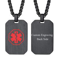 Unique Octagon Caduceus Medical Alert Necklace Customized EMC Jewelry Personalized Medic Message Engrave Ion Plating Black Tag for Diabetes/Epilepsy/Allergies/Heart Disease/Pacemaker