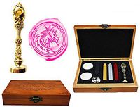 MNYR Heraldic Filigree Fire Dragon Luxury Wood Box Rose Gold Metal Peacock Wedding Invitations Gift Cards Paper Stationary Envelope Seals Custom Wax Seal Sealing Stamp Stick Melting Spoon Gift Box Kit