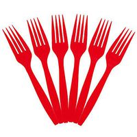 JAM PAPER Big Party Pack of Premium Plastic Forks - Red - 100 Disposable Forks/Box